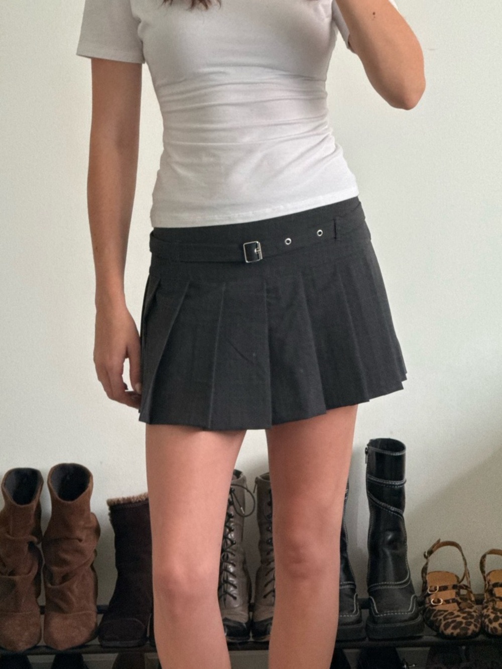 Zara Pleated Grey Plaid Mini Skirt